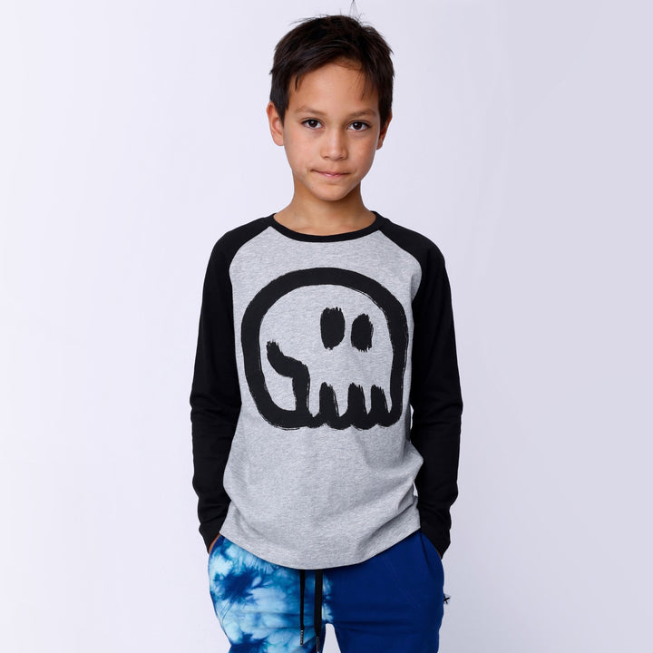 Minti Charcoal Skull Tee - Grey Marle/Black