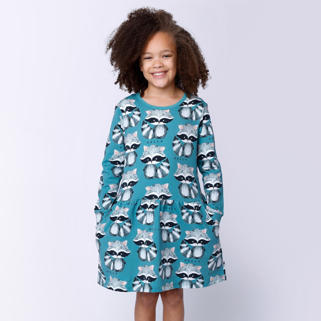 Minti Painted Raccoons Dress - Green