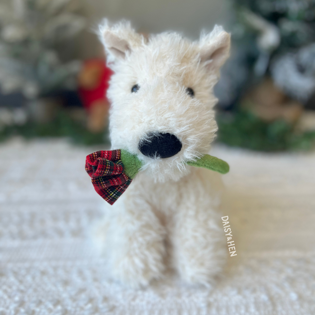 Jellycat Munro Dog Holding Rose