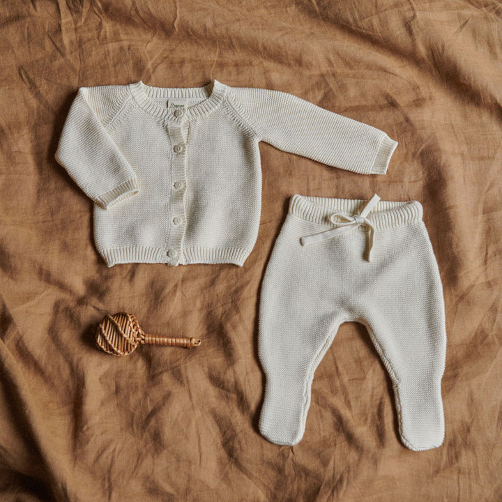 Nature Baby Merino Wool Knit Footed Romper - Natural