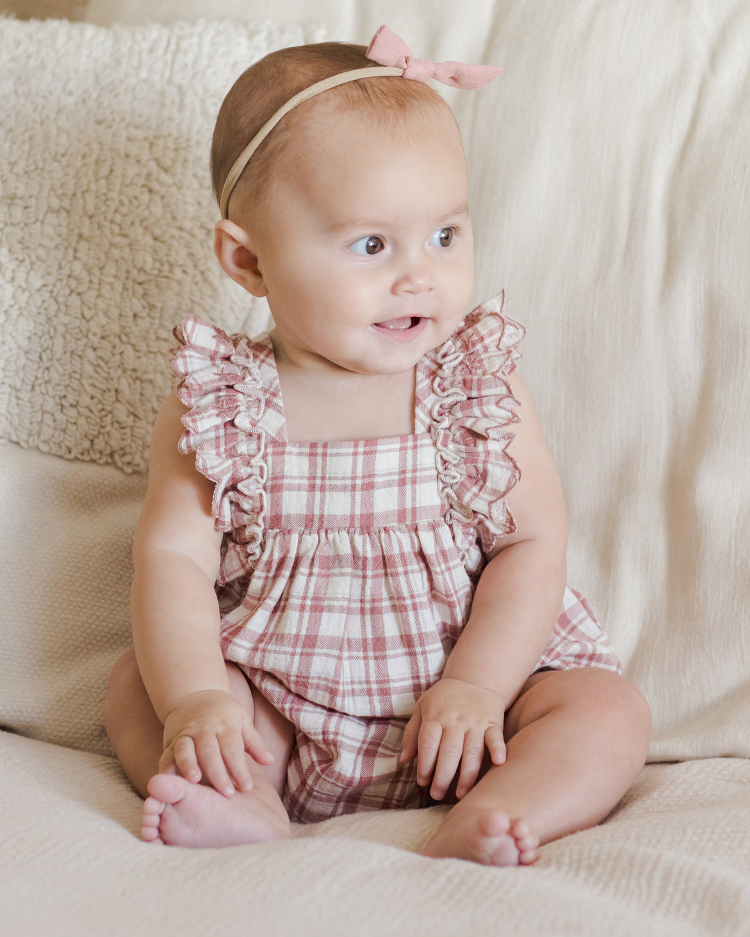 Quincy Mae Maya Romper - Pink Plaid