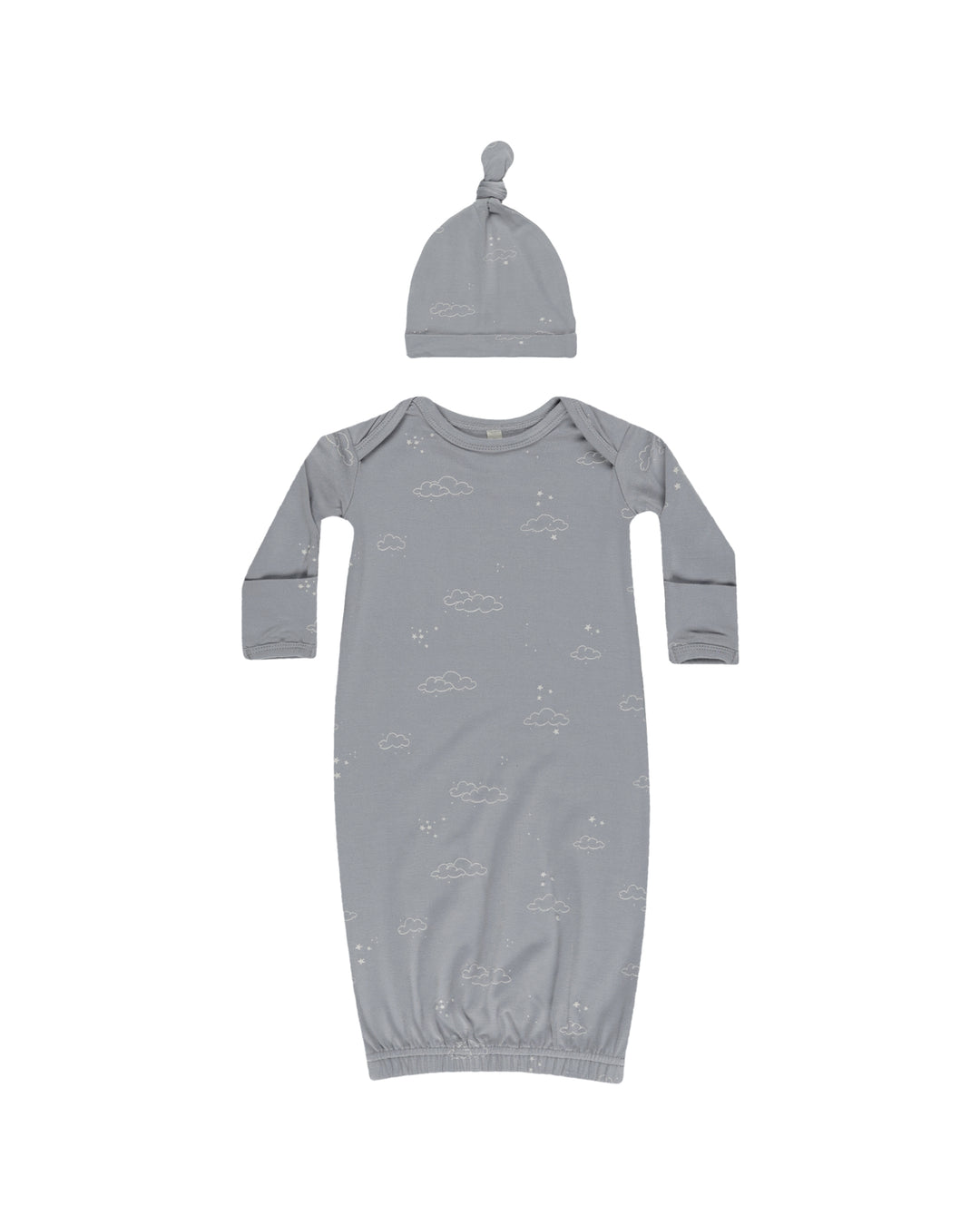 Quincy Mae Knotted Baby Gown + Hat Set - Blue Pinstripe