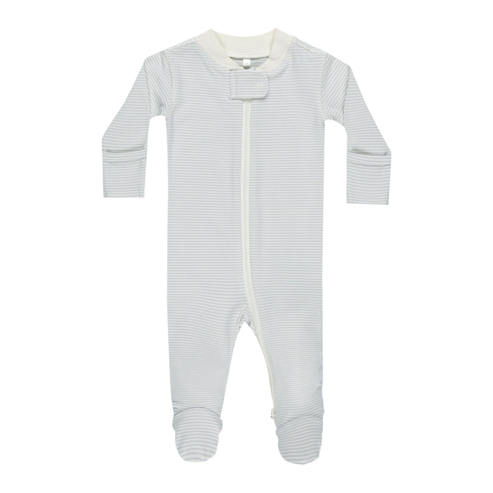 Quincy Mae Zip Long Sleeve Sleeper Footie - Sky Micro Stripe