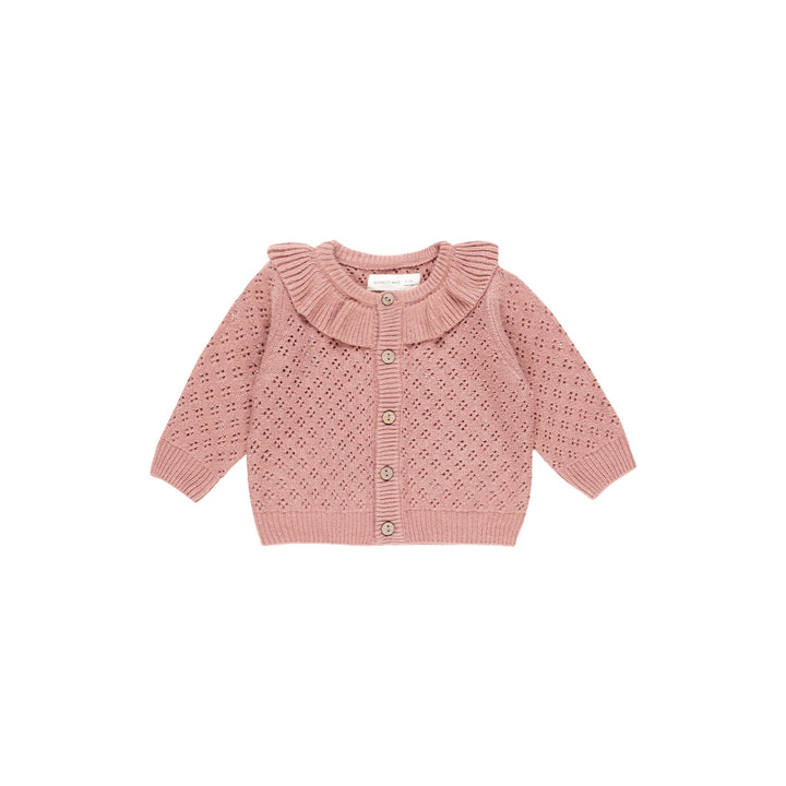 Quincy Mae Ruffle Collar Cardigan - Lipstick