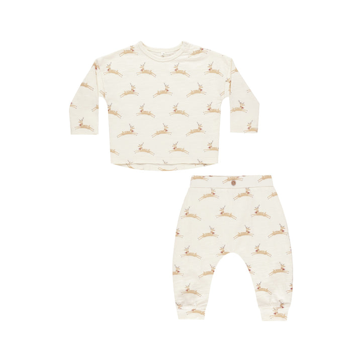 Rylee + Cru Long Sleeve Tee + Pant Set - Reindeer