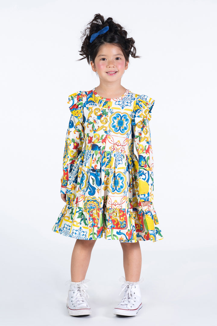 Rock Your Baby Long Sleeve Ruffle Dress - Sicily