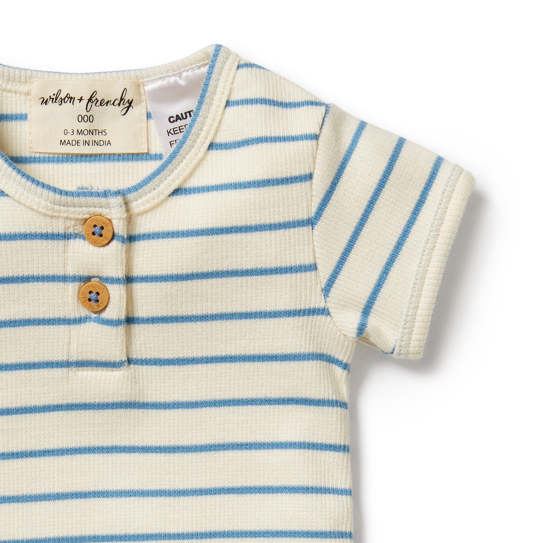 Wilson and Frenchy Petit Blue Organic Henley Bodysuit