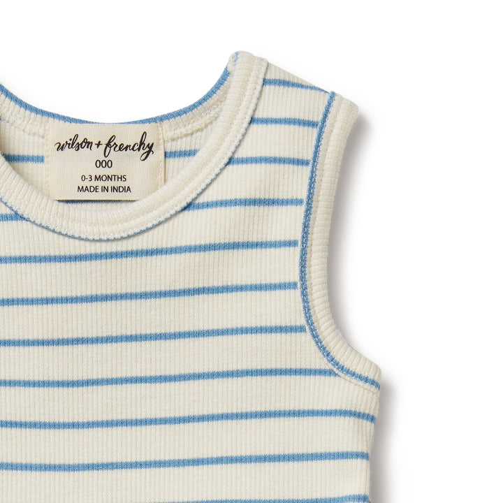 Wilson and Frenchy Petit Blue Organic Ruffle Bodysuit