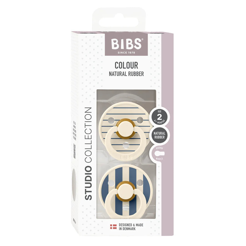 BIBS Studio Colour Pacifier 2 Pack  - Pin Ivory Steel Blue Mix