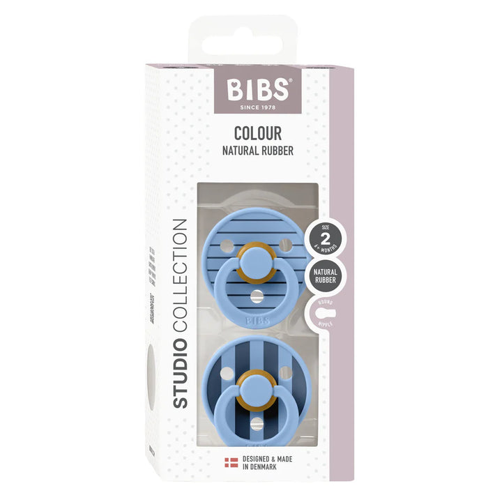 BIBS Studio Colour Pacifier 2 Pack  - Pin Sky Blue Mix