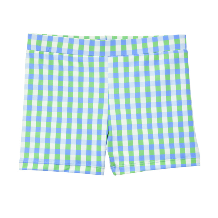 Milky Blue Gingham Swim Short - Ice Blue