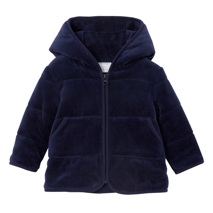 Milky Velour Hooded Baby Jacket - Navy