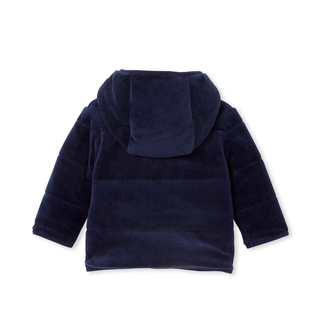 Milky Velour Hooded Baby Jacket - Navy