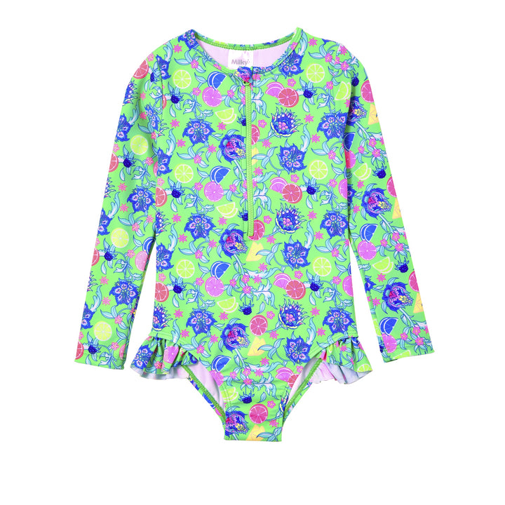 Milky Peacock Long Sleeve Swimsuit - Peacock Green