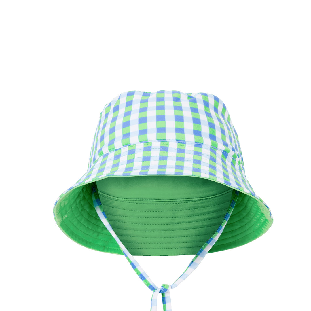 Milky Blue Gingham Swim Hat - Ice Blue