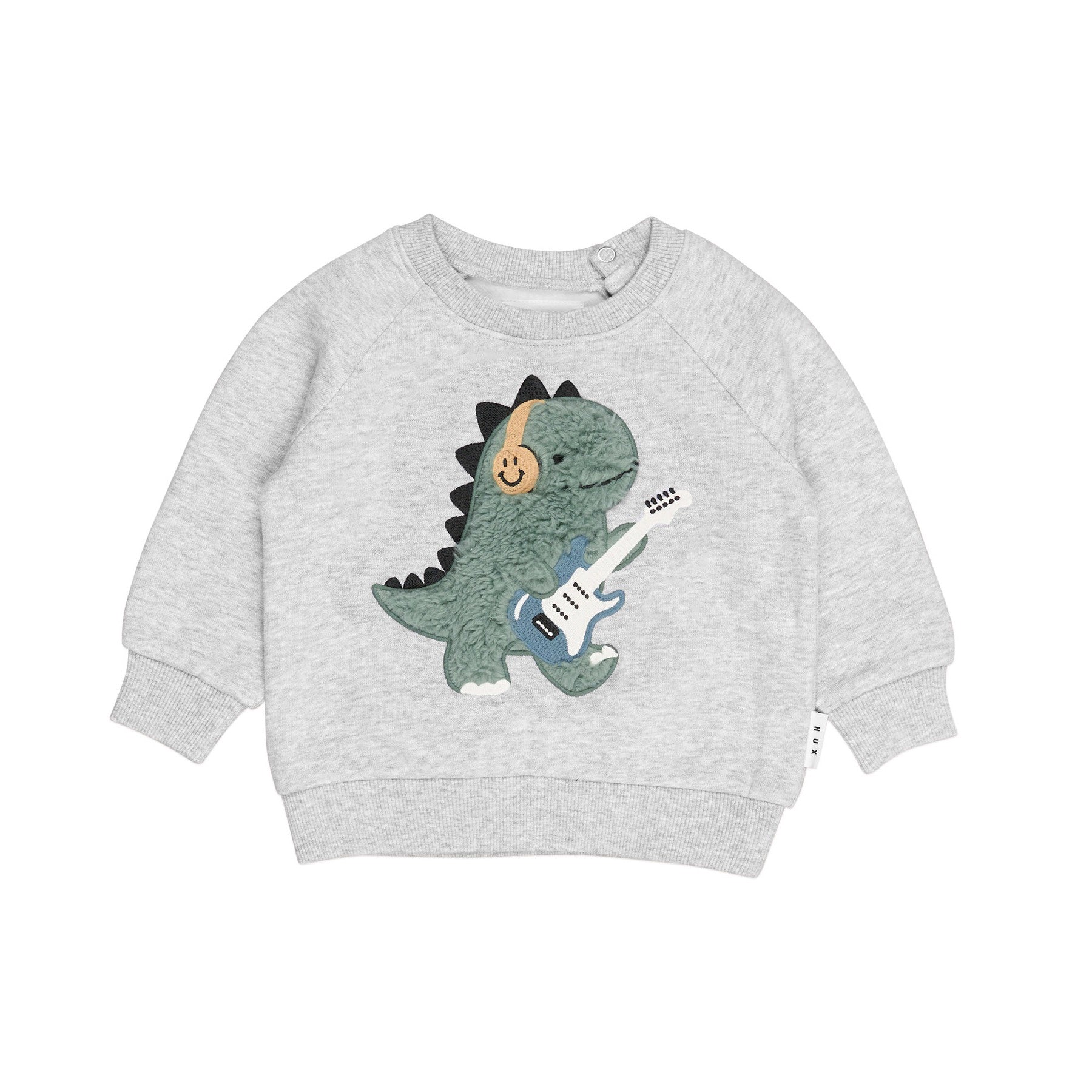 Huxbaby Furry Dino Sweatshirt Grey Marle Daisy and Hen