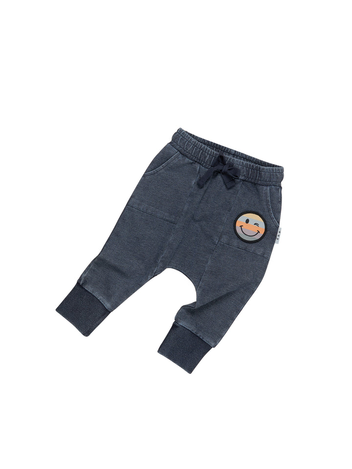 Huxbaby Rainbow Smiley Pocket Drop Crotch Pant - Denim