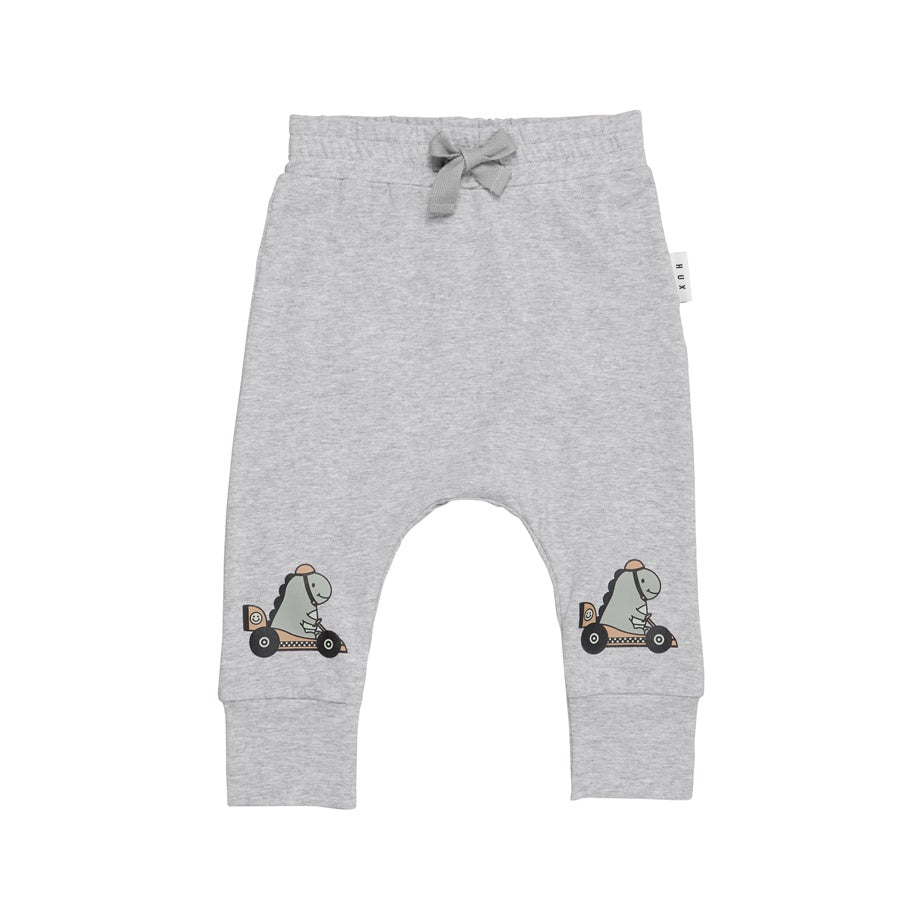 Huxbaby Dino Racer Knee Drop Crotch Pant - Grey Marle