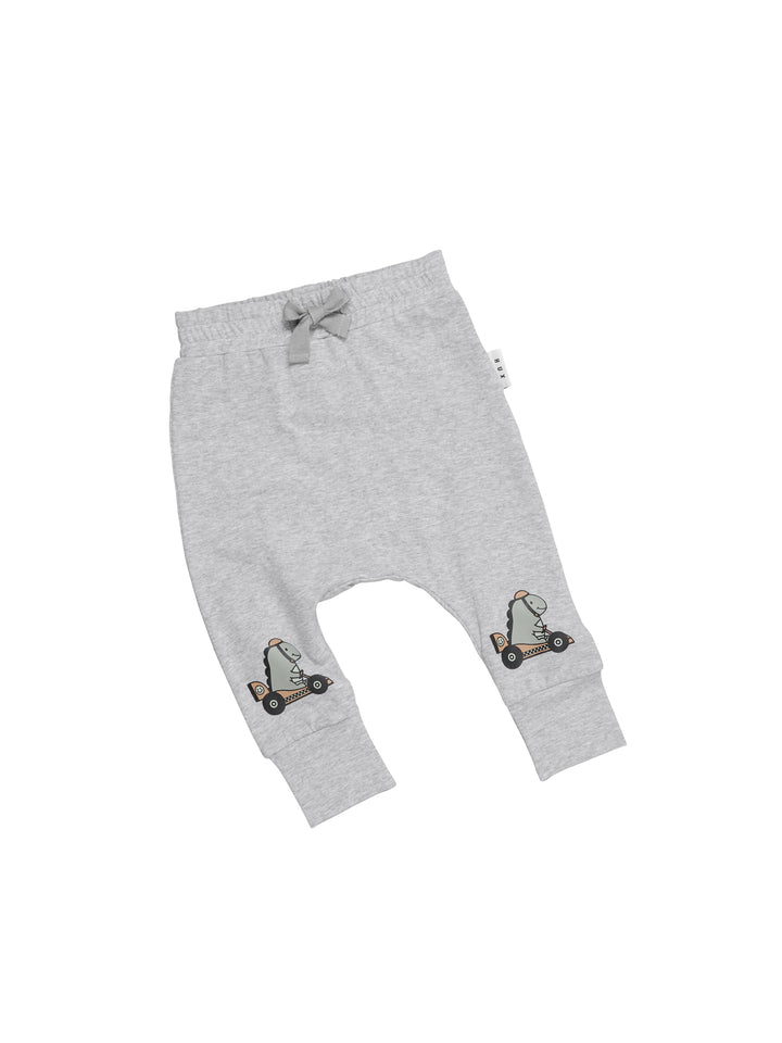 Huxbaby Dino Racer Knee Drop Crotch Pant - Grey Marle