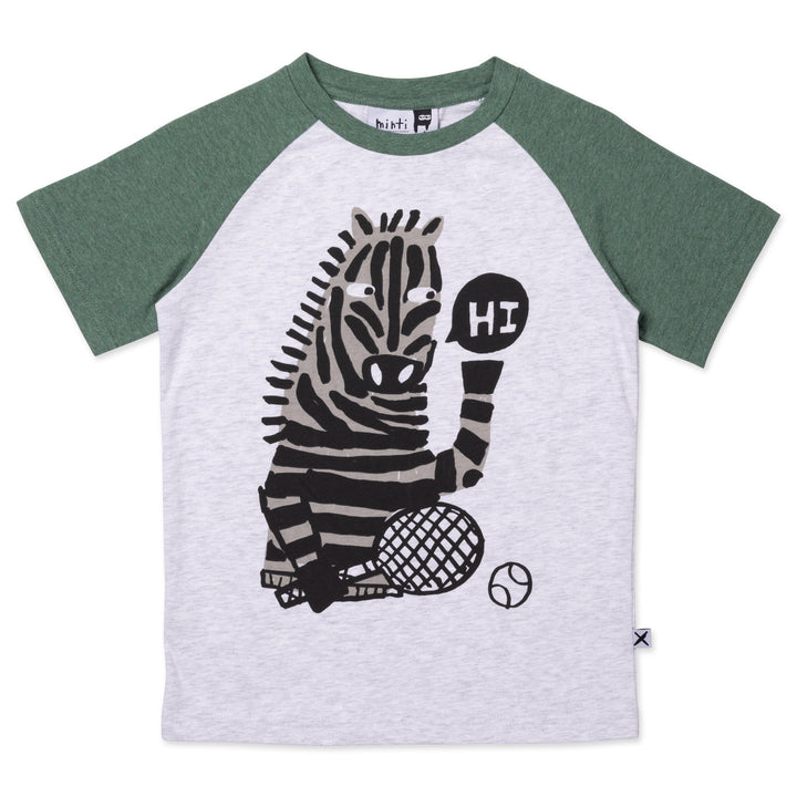 Minti Sports Zebra Tee - White Marle/Forest Marle