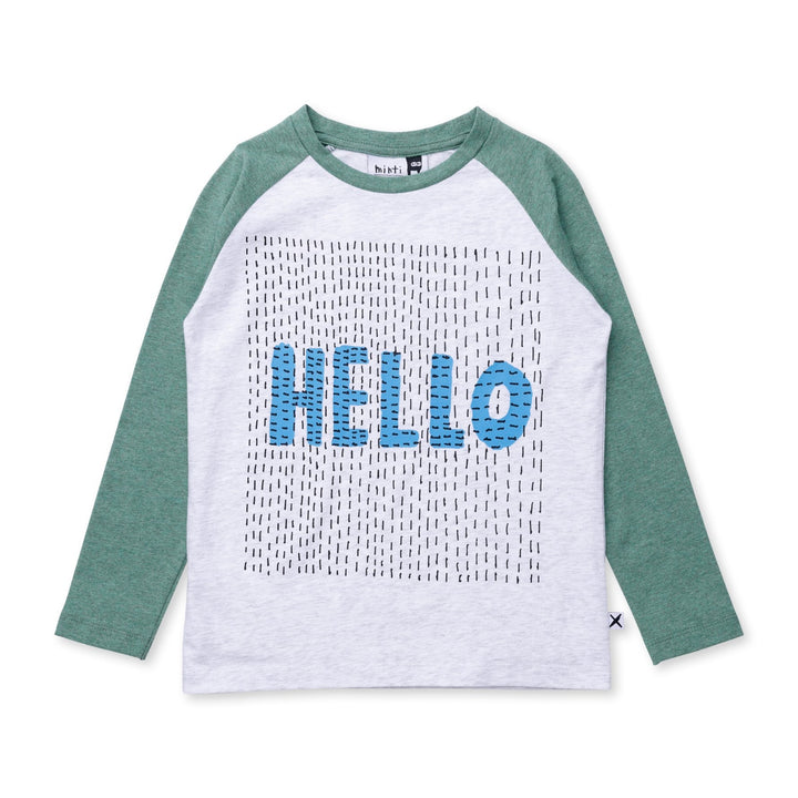 Minti Hello Lines Tee - White Marle/Forest Marle