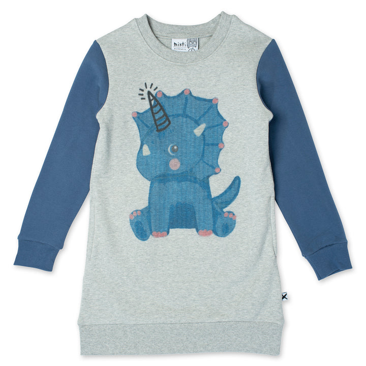 Minti Magical Dino Furry Dress - Grey Marle/Navy