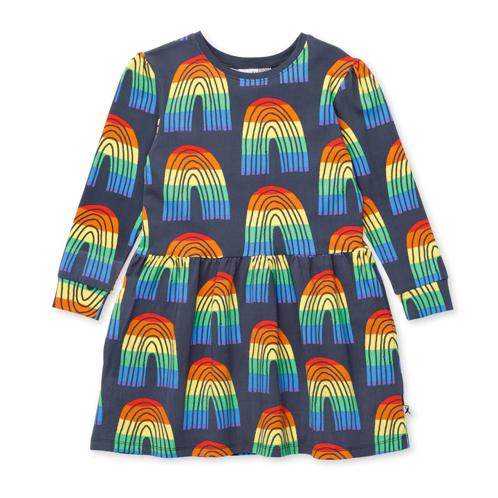 Minti Stripey Rainbow Dress - Dark Grey