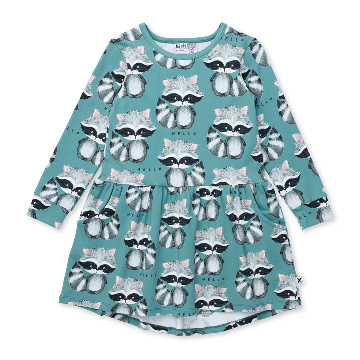 Minti Painted Raccoons Dress - Green