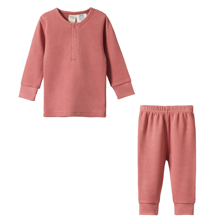 Nature Baby Long Sleeve Waffle Pyjamas 2pc - Rose Clay