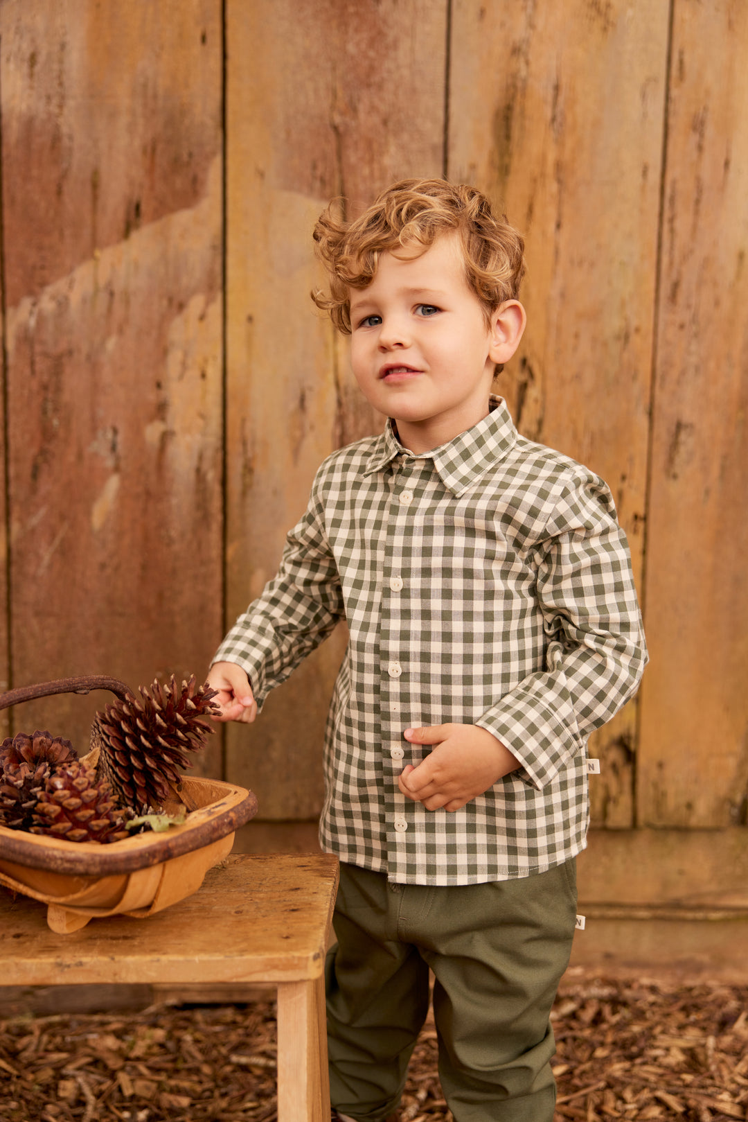 Nature Baby Ira Button Up - Thyme Check