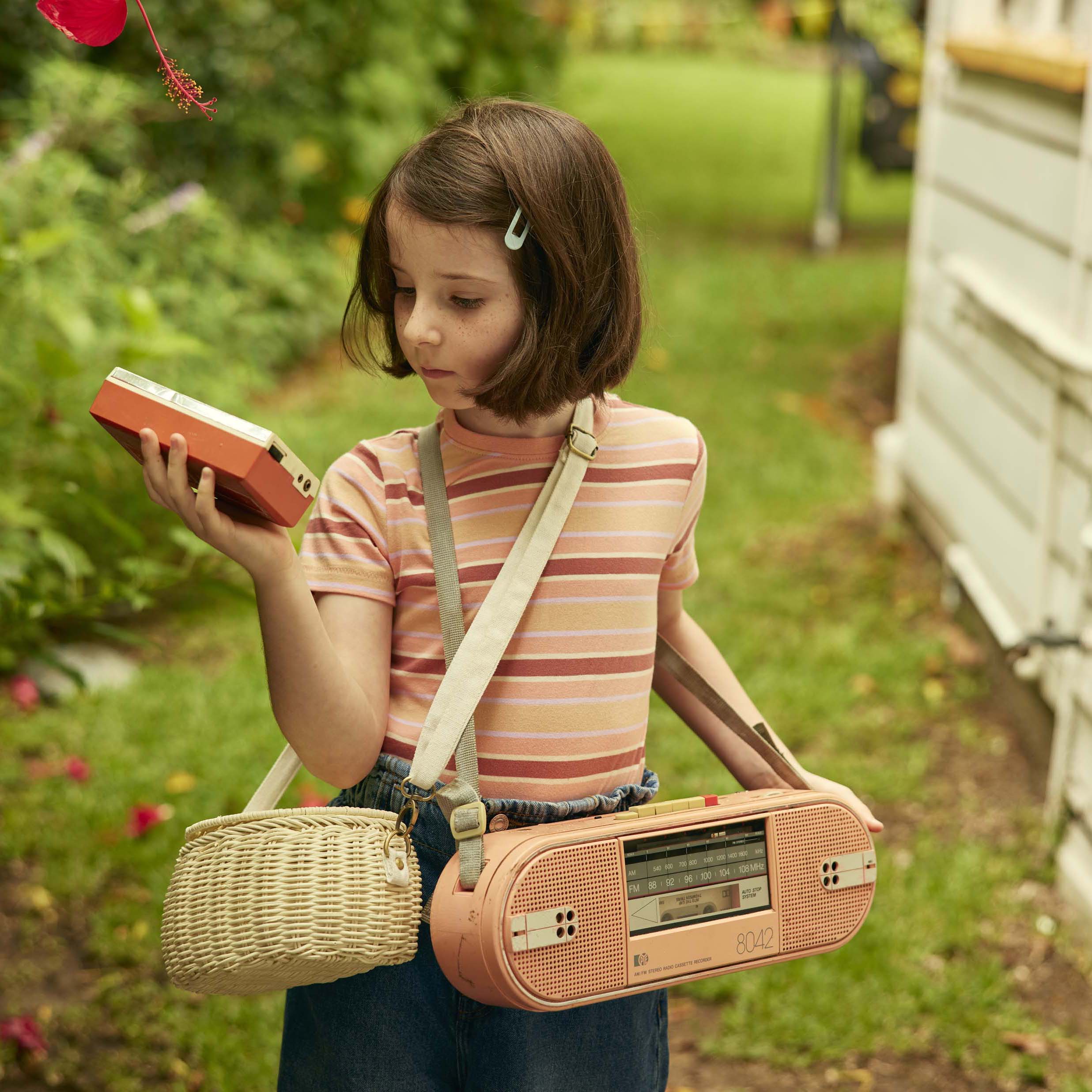 Olli Ella Mini Rattan Chari Bag Chalk Daisy and Hen