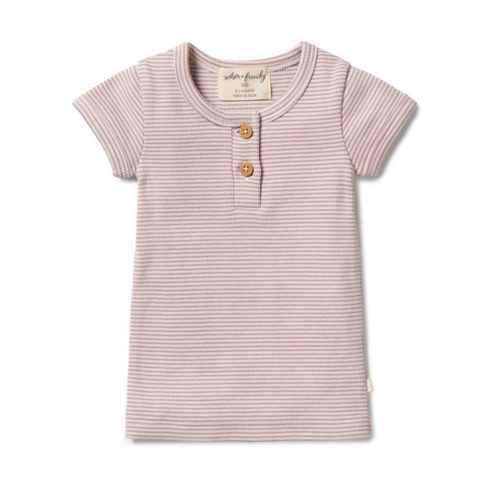 Wilson & Frenchy Organic Stripe Rib Henley Tee - Plum