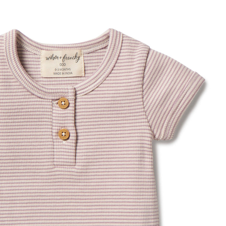 Wilson & Frenchy Organic Stripe Rib Henley Tee - Plum