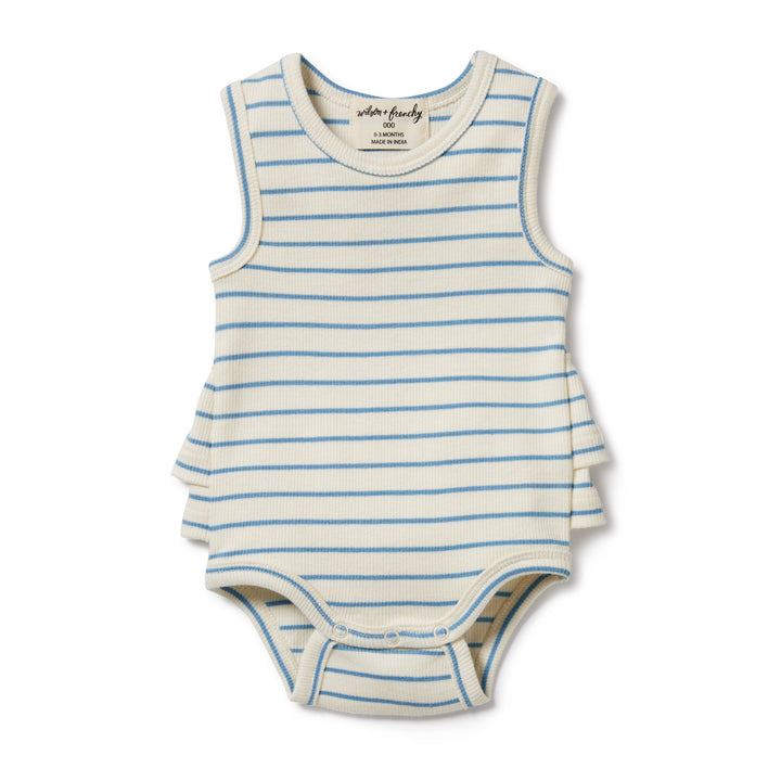 Wilson and Frenchy Petit Blue Organic Ruffle Bodysuit