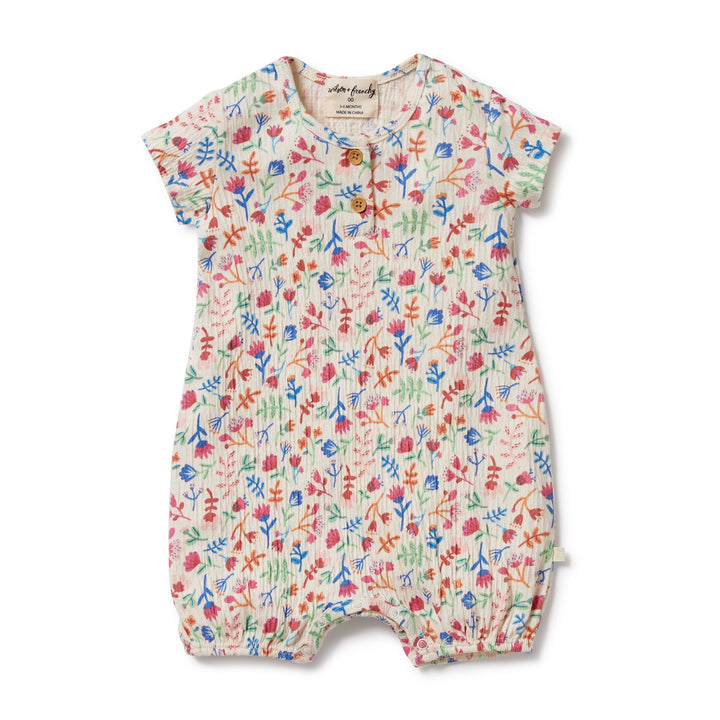 Wilson and Frenchy Tropical Garden Crinkle Henley Playsuit